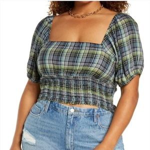 BP Smocked Plaid Crop Top Size Small NWOT